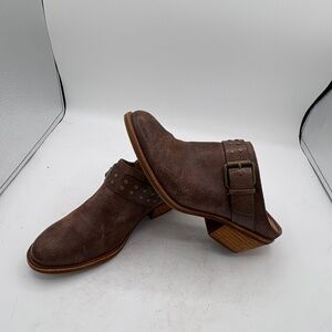 SOFFT BROWN GOLD STUDDED SUEDE LEATHER MULE CLOG HEELS WOMEN'S US 8M